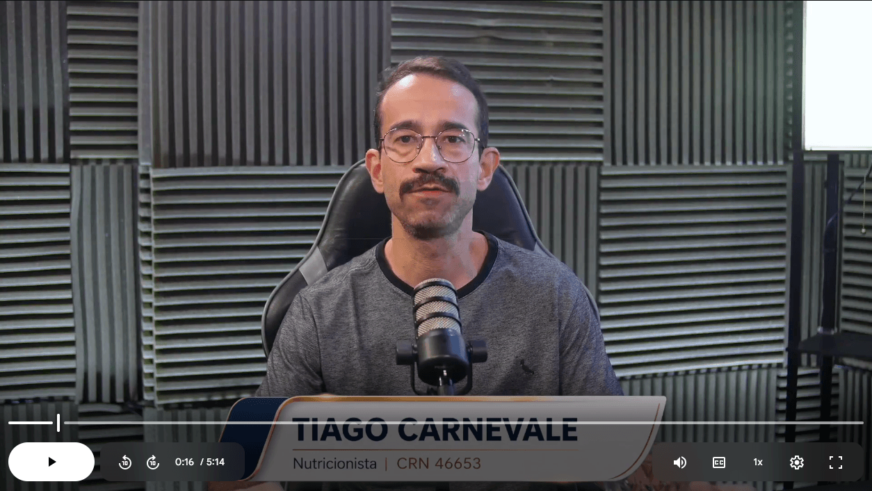 Prévia da Aula 1 do curso, com o nutricionista Tiago Carnevale apresentando o conteúdo